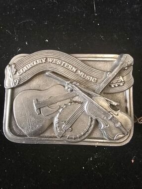 Country Western Music Heavy Brass Metal Belt Buckle